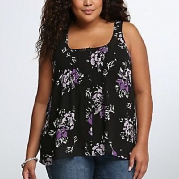 torrid Tops - Torrid Black Purple Floral Sheer Sleeveless Top 1X